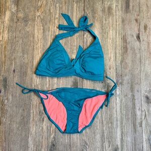 Athleta Teal Bikini Set, M Top, L Bottom, EUC